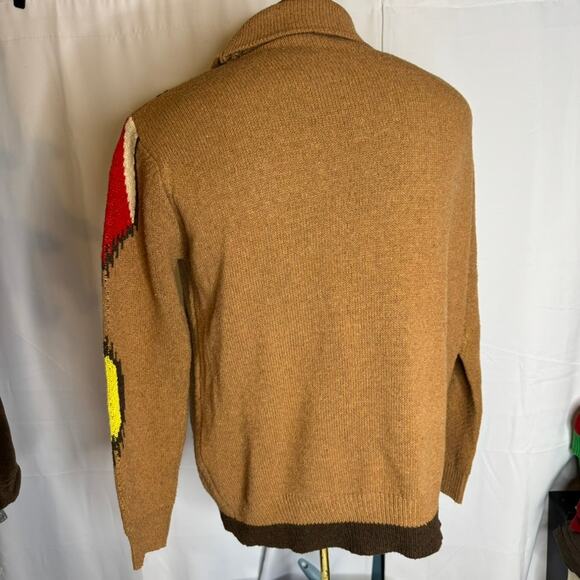 Unbranded Shawl Collar Cardigan Western Aztec Grandpa Knit Brown L - Picture 2 of 4